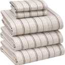 RUVANTI 100% Cotton Sheets Split King Size Percale Bedding, Cooling & Breathable Floral Design, Durable with a Crisp, Soft & Comfortable Feel, 16" Deep Pocket, 5-Piece Set, Brown Stripes