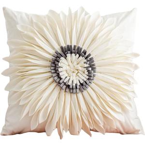 QWINEE 3D Flower Decor Throw Pillow Covers Pillowcases Cushion Covers for Home Bed Room Decor 18x18 Inch White B
