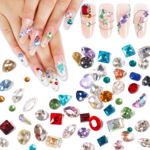 Laza 400pcs Colorful Rhinestones Nail Art Flat Back 3D Rainbow Nail Gems Multi Shape Crystal Cute Charms Mini Heart Star Flower Nail Diamonds Kawaii Nail Decoration Accessories for Nail Design