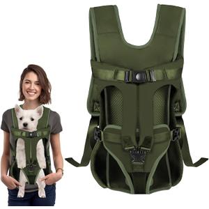Dog Front Carrier Backpack, Dog Backpack Carrier Soft Pad, Pet Legs Out, Easy-Fit Dogs Front Carrier for Small Medium Puppy, Hands Free Dog Carrier Adjustable for Cycling Hiking (Army Green, S)