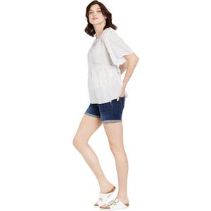 Motherhood Maternity Women's Indigo Blue Baby Roll Hem Secret Fit Belly Denim Short (Blue, XS)