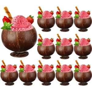 Tioncy 12 Pcs 13.5 oz Coconut Shell Cups Bulk Hawaiian Party Supplies Polished Natural Coconut Bowls Luau Party Favors Tiki Decorations for Cocktail Drinking Smoothie Salad Ice Cream