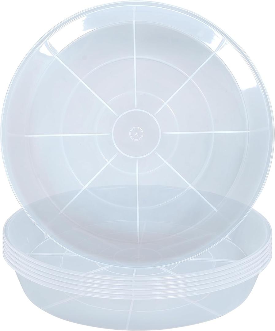 Clear Plant Saucer 6 Pack 4 6 7 8 10 12 14 16 inch, Heavy Duty Plastic Plant Tray Saucers for Indoors Outdoors, Plant Drainage Tray, Flower Planter Water Drip Trays for Pot (6", Clear)