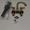 4 inch Brushed Gold Bathroom Sink Faucet with Pop-up Drain and 2 Supply Hoses, Stainless Steel Lead-Free 2-Handle Centerset Faucet for Bathroom Sink Vanity RV (Brushed Gold)