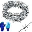 Barbed Wire 50 Ft, 4 Point Barbed Wire Fence, Hot-Dip Galvanized Barb Wire Roll, 18 Gauge Strong and Flexible Wire for Crafts Baseball Ball and Yard Garden