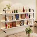 HOUSESET 36inch Wine Wall Rack with Led Lights, 3-Tiers Modern Pipe Liquor Bottle Display Shelf, Bar Shelves Wall Mounted for Commercial Bar, Restaurant, Home, 3ft/36in