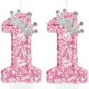 iNINGER Pink Birthday Number 11 Candles, Pink Crown Happy Birthday Supplies for Cake, Rose Gold Glitter Cake Candles for Girl Women Wedding Party Anniversary Celebrations Supplies