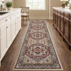 BESTSWEETIE 2x10 Area Rugs for Living Room Washable Non Slip Carpet Low Pile Soft Vintage Print Pattern Rug for Bedroom Dining Room Kitchen Entryway 
Indoor-Burgundy/Brown/Brick/Black/Light tan