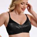 Wingslove Women's Full Coverage Wireless Bra Non Padded Comfort Minimizer Bras Plus Size Floral Pattern Support (34B, Black)