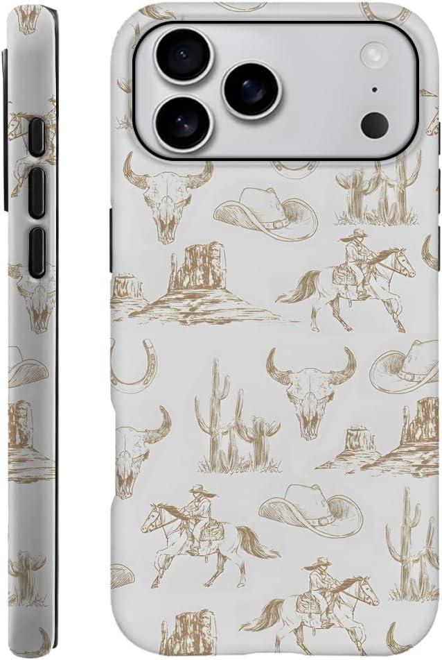 Case Compatible with iPhone 17 Pro Max,Fall Prevention Hybrid 2-Layer Hard Shell Phone Cover for Girls Boys,French Brown Western Cowboy