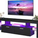 Clikuutory Modern Lighting 63 inch TV Stand with Large Storage Drawer for 50 55 60 65 70 75 Inch TVs, TV Console with 20 Color LED Lights, Entertainment Center Media and Open Shelf for Bedroom, Black
