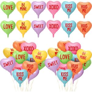 30 Pcs Valentine's Day Candy Heart Balloons 18 Inch Foil XOXO Be Mine Love Sweet Pink Heart Helium Balloons Set for Valentine's Day Wedding Anniversary(Colorful)