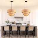 18.12 Inch Bamboo Pendant Light 3-Tier Hand Woven Rattan Pedant Light for Kitchen Dining Room Bedroom Living Room Kitchen Island Coastal Pendant Light, 18 inch-3 Layer