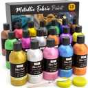 Nicpro 18 Colors Metallic Fabric Paint (8.45oz, 250ml) Permanent Soft Fabric Paint for Clothes, Non-Toxic Textile Paint for Fabric DIY Crafts, T-shirts, Shoes Jeans Bags for Kid Adult with Color Wheel