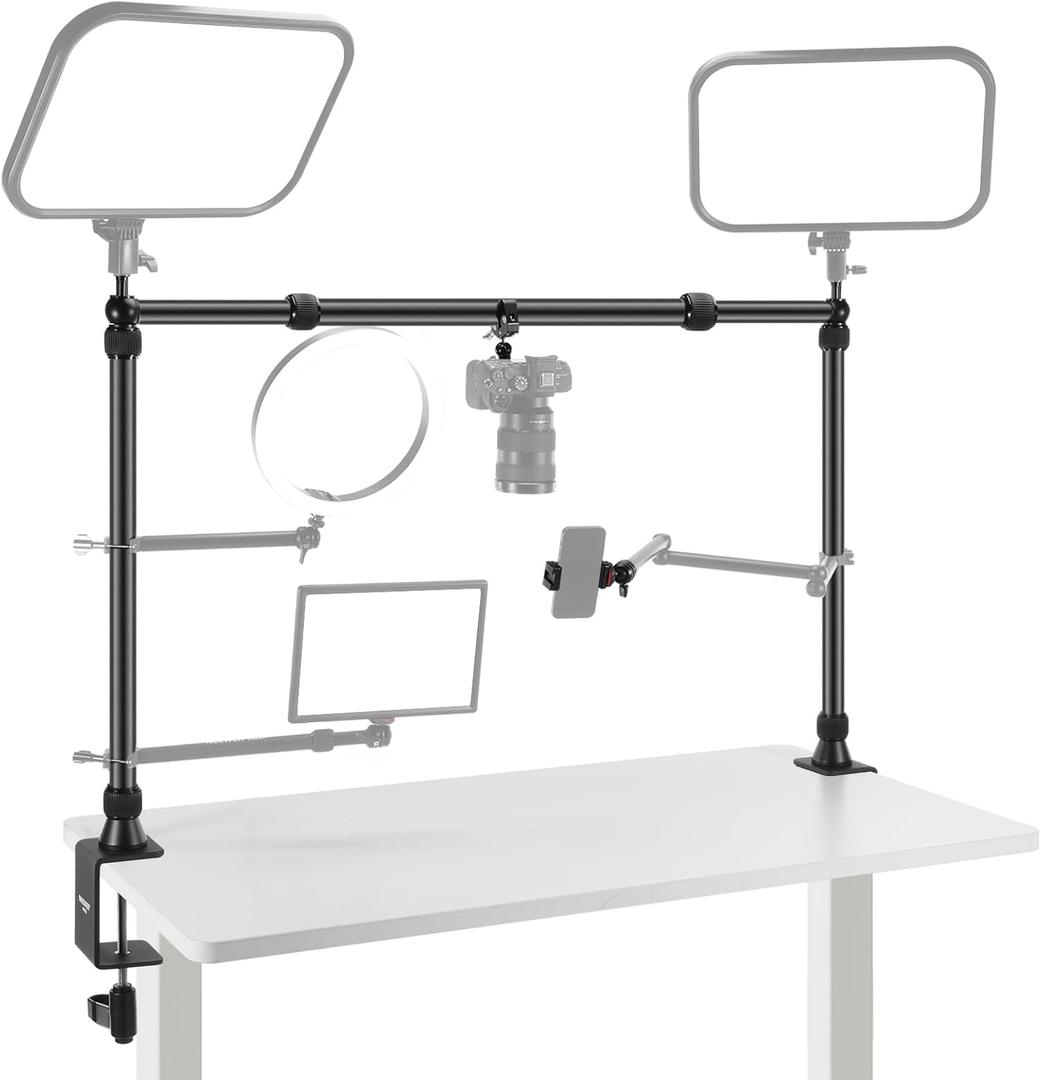 NEEWER Overhead Camera Mount Rig with 2 Ball Heads, Super Clamp/Mobile Phone Holder/Camera Desk Mount, Multi Device Mount, Platform Overhead Tripod, Adjustable Height Width, Max Load 12 kg, NK002