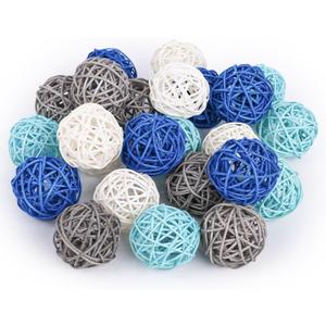 DomeStar 24PCS Blue Decorative Balls for Bowl Centerpiece, 2 Inch Rattan Balls Bowl Fillers Decor - Wicker Twig Orbs Spheres, Wedding Home Vase Table Decor