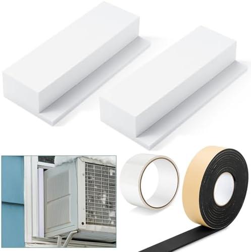 4 Pcs Foam Block Compatible with Midea U Shaped Window Air Conditioner Units, Ac Side Insulation Seal Kit with Seal Strip and Sealing Tape, Prevent Cold Air Leakage for Summer (White)
