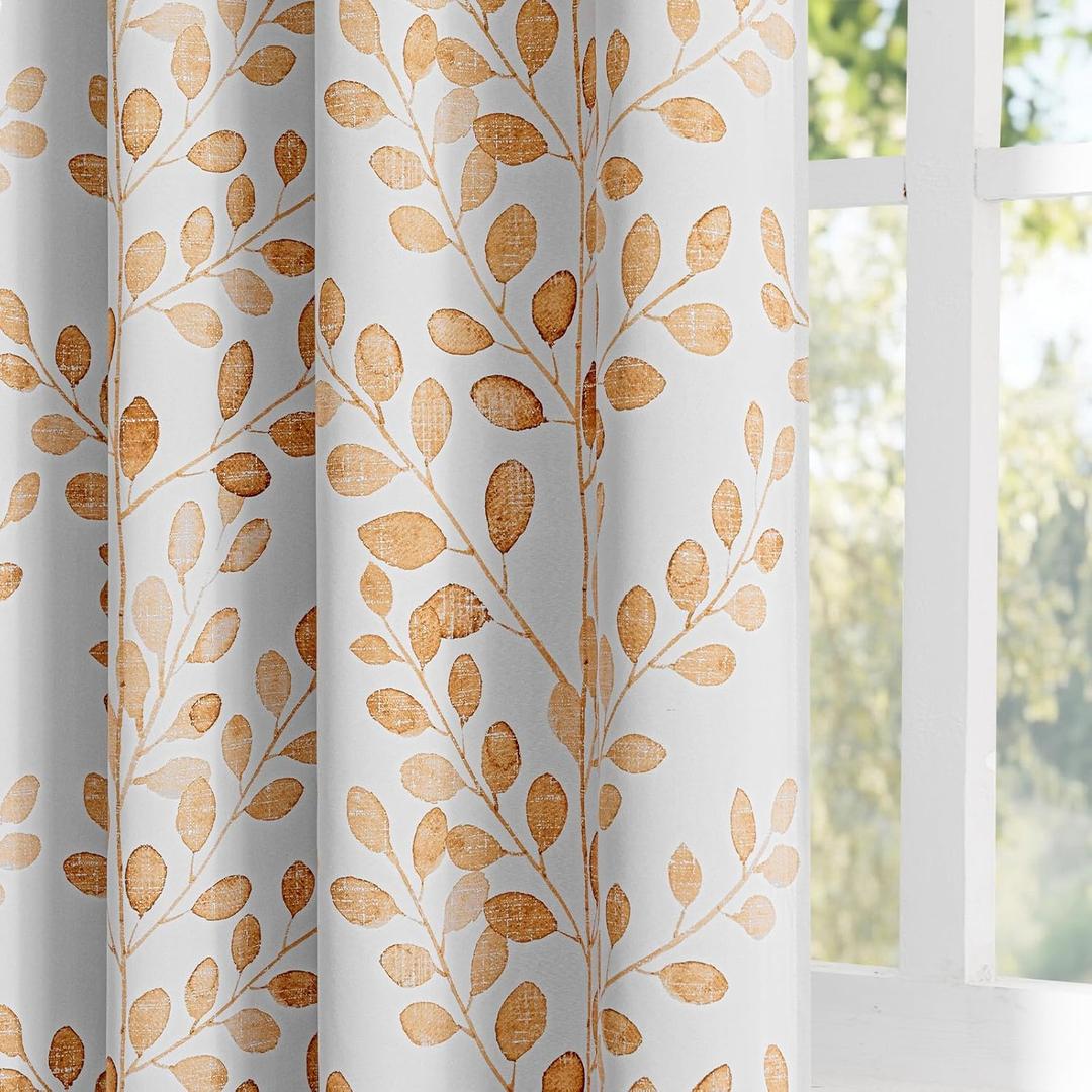 MYSKY HOME Curtains 95 inch Long for Living Room Patio Dining Room Thermal Insulated Darkening Soft Curtains Leaf Pattern Grommet Drapes for Home, 52''W x 95''L in, Taupe, 2 Panels