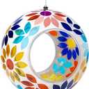 VCUTEKA Bird Feeder Mosaic Fly Through Bird Feeders for Outside Hanging with Round Shape Glass Container to Attract More Wild Birds for Garden, Yard, Backyard, Deck and Porch Decor, 7-Inch (Yellow)