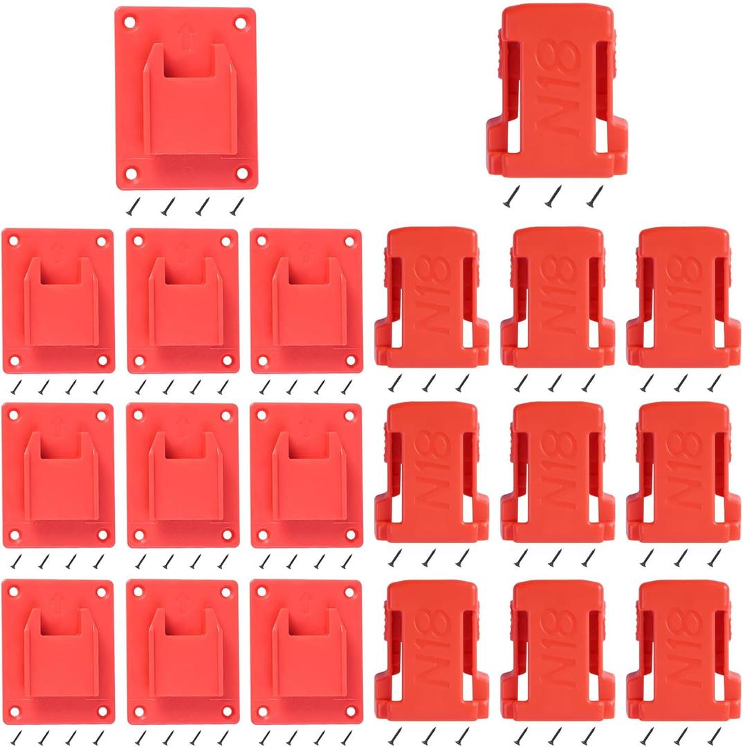 20pas Tool Holders and Battery Holder for Milwaukee M18 18V Wall Mount Hanger Battery Drill Tool Storage Shelf with Screws