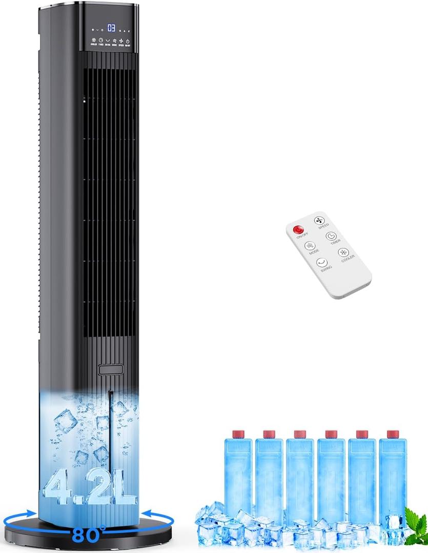 42 INCH Swamp Cooler Air Conditioner w/ 4 Modes & 3 Speeds, 15H Timer, Aroma & Memory Function Evaporative Air Cooler, 4.2L Dual Tank, 6 Ice Packs Portable Windowless Air Conditioners for Room