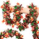 50FT Red Green Christmas Tinsel Garland with Tree Gingerbread Man Ornaments Metallic Xmas Garland for Christmas Tree Decorations Holiday Decor for Mantel Staircase Indoor Outdoor Home Office Party