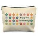 Elpwk Enjoy The Little Things Makeup Bag,Flower Cosmetic Bags, Inspirational Gifts For Women,Therapy Gifts Zipper Makeup Pouch for Purse Pack of 4