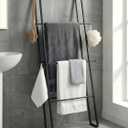 Metal Leaning Ladder Towel Rack, 4-Tier Blanket Stand for Bathroom Living Room, No Drilling Quilt Storage Organizer (Matte Black)