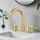 Bathroom Faucet 3 Hole, Brushed Gold Bathroom Sink Faucet with Pop Up Drain, 8 inch Widespread Bathroom Faucet with 360 Swivel Spout, 2 Handle Vanity Faucet with Water Supply Hoses
