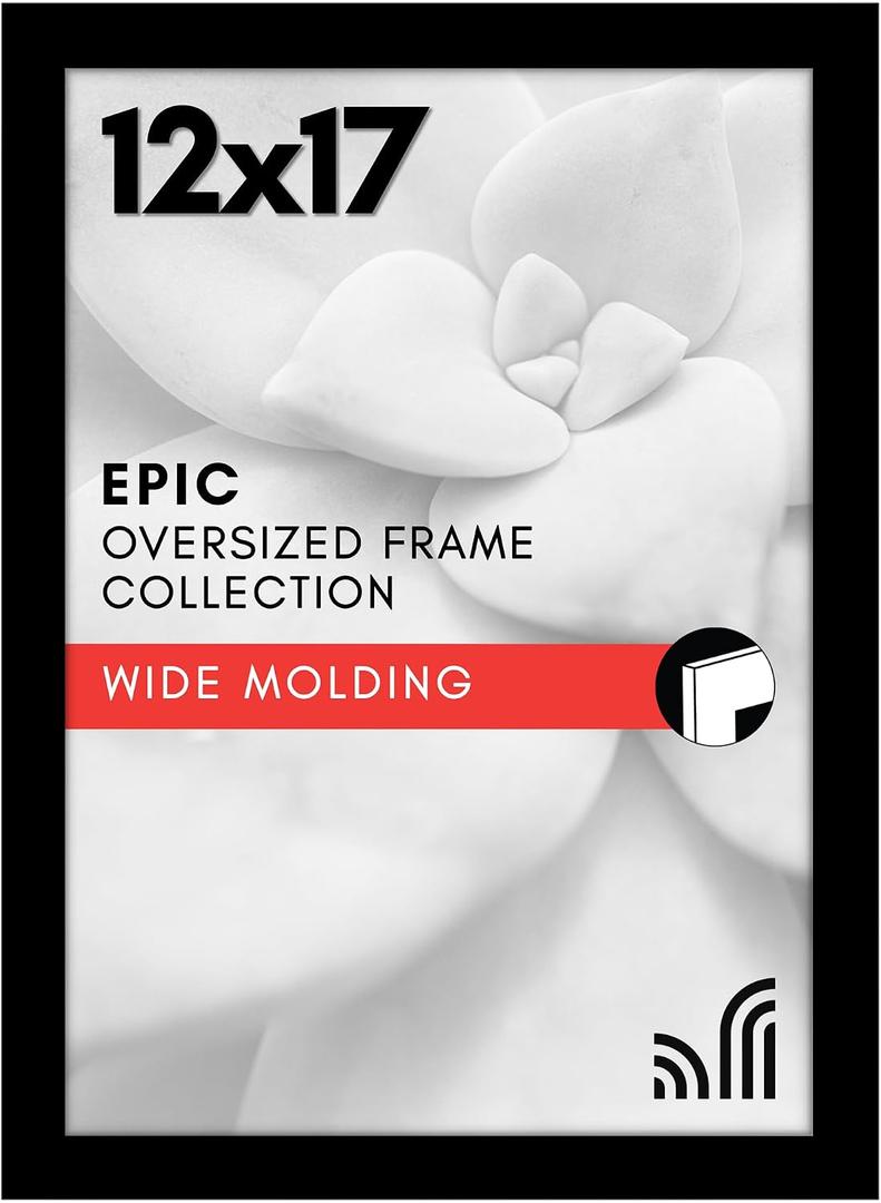 Americanflat 12x17 Picture Frame with Polished Plexiglass - Black Picture Frame - Wide Photo Frames Made of Engineered Wood for Vertical or Horizontal Wall Display - Epic Collection - Black