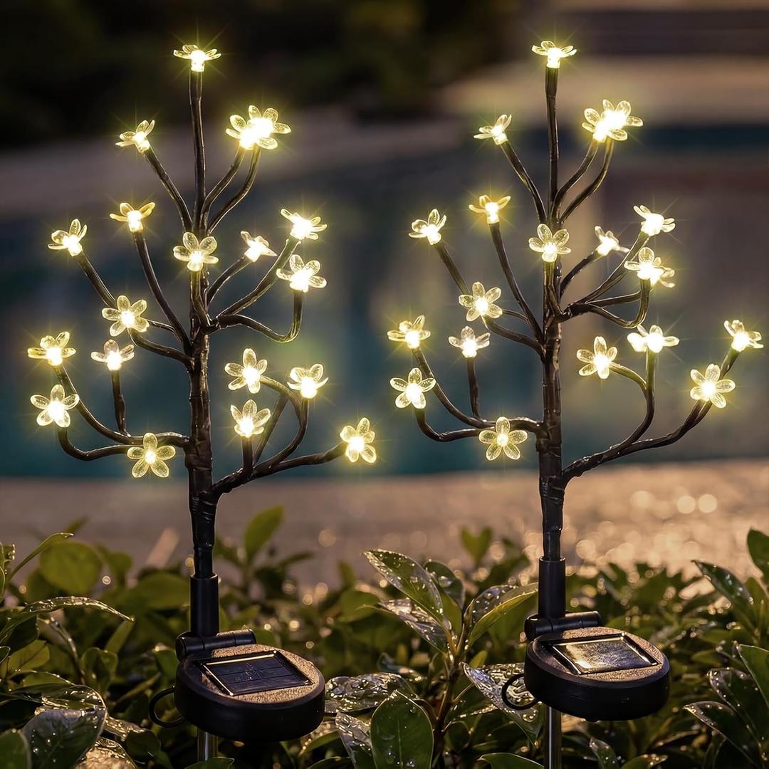 Solar Garden Lights Outdoor Waterproof,Garden Decor Solar Flowers For Outside Decorative,2Pack 2Modes Solar Powered Fairy Outdoor Decorations for Yard Patio Pathway, Gardening Gifts Mothers Day (Warm White)