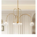 Gold Sputnik Chandelier,6 Lights Large Modern Chandelier L40”Mid Century Long Ceiling Pendant Light Fixtures for Dining Room with Clear Glass Globe Shades for High Ceiling Foyer Living Room