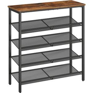 HOOBRO Shoe Rack for Entryway, 5-Tier Shoe Organizer with Adjustable Mesh Shelves, 16-20 Pairs of Shoes, Spacious Floor Mount, Metal, Industrial, Shoe Shelf for Closet, Rustic Brown BF12XJ01, 29.5"w X 11.8"d X 31.8"h