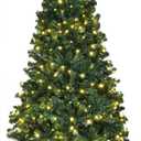 6ft Pre-Lit Artificial Christmas Tree with Warm White Lights & Sturdy Metal Stand Realistic Green Spruce Xmas Tree Holiday Christmas Pine Tree for Home, Office and Xmas Party Decoration, Easy Assembly