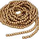 12 Feet Christmas Wooden Bead Garland Wood Bead Garland Christmas Tree Decorations for Xmas Holiday Favors (Gold)