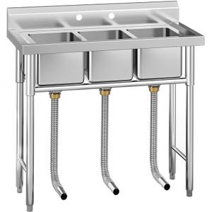 YITAHOME Utility Sink 3 Compartment Stainless Steel Freestanding Bar Sink NSF Commercial Sink for Restaurant, Laundry, Garage, Workshop Sink with Legs, Outdoor (39"x18"x37")