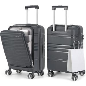 RAINSMORE Expandable Carry on Luggage 20 Inch, Airline Approved Carry on Suitcase with Front Pocket&Laptop Compartment, Hardshell Rolling Travel Luggage with Spinner Wheels,Charcoal