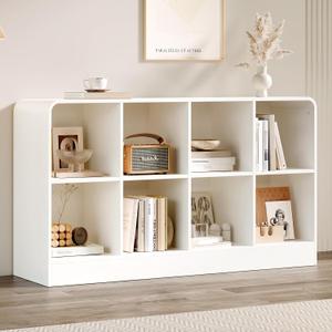 EXPERLAM White 8 Cube Storage Organizer with Rounded Edges and Reinforced Base, Low Horizontal Cube Bookshelf, Wooden Cube Shelf Bookcase for Living Room, Kids Room, Bedroom, TV Stand