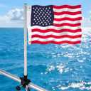 Boat Flag Kit with Flag Holder, 12x18 Inch US Flag with Adjustable Pole Stainless Steel Clamp, 50 Embroidered Stars American Flag Boat Accessories (12x18)