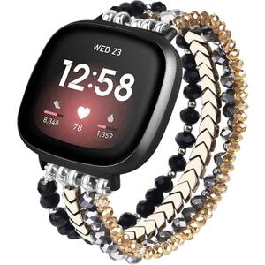 MOFREE Bracelet Compatible with Fitbit Versa 3/Versa 4 Bands/Fitbit Sense/Sense 2 Bands for Women (Black)