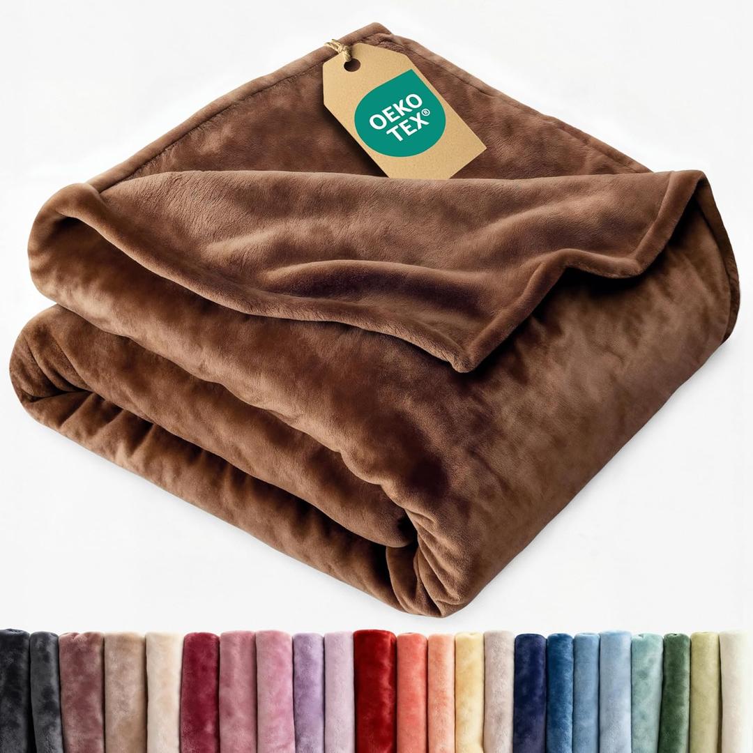 Ultra Soft Fleece Blanket Throw Size - Flannel Fleece Luxury Throw Blanket - Lightweight for Couch Bed Chair - Thick, Warm and Breathable - All Season Cozy Fuzzy, Anti-Static Microplush Bedding, Brown