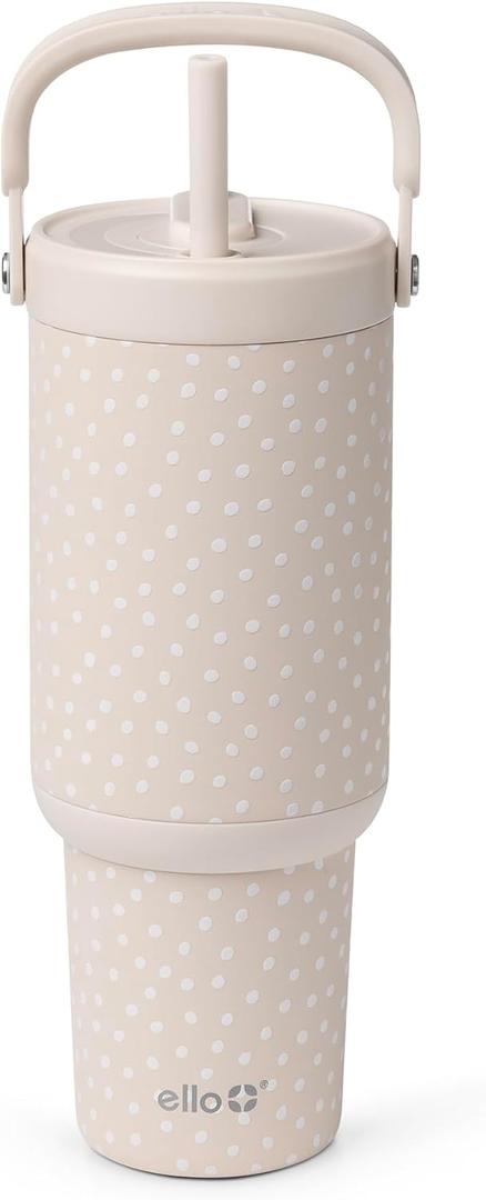 Ello Oasis Go+ 32oz Tumbler with Top Handle and Retracting Straw | Reusable Insulated Stainless Steel Cup, 100% Leakproof Water Bottle, 24 Hours Cold, Cup Holder Friendly For Travel | Wild Dot