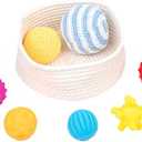 Adena Montessori Pack Sensory Balls for Toddlers 1-3,Sensory Baby Toys 6-12 Months,Infant Educational Squeeze Sensory Toy Soft Multi Ball Set Gifts with Bright Color Textured with White Woven Basket