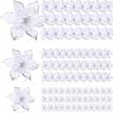 Geosar 100 Pcs 3 Size Christmas Poinsettia Flowers with Clips Glitter Artificial Flowers Small Christmas Tree Ornaments Faux for Xmas Party DIY Craft Wreath Garland New Year, 3/4/6 Inches(White)