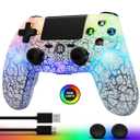 CHENGDAO Controller for PS4, Wireless Controllers for PlayStation 4/Pro/Slim, Remote Control with Adjustable RGB Light/1000mAh Battery/6-Axis Motion Sensor/Double Vibration/3.5mm Audio Jack, White