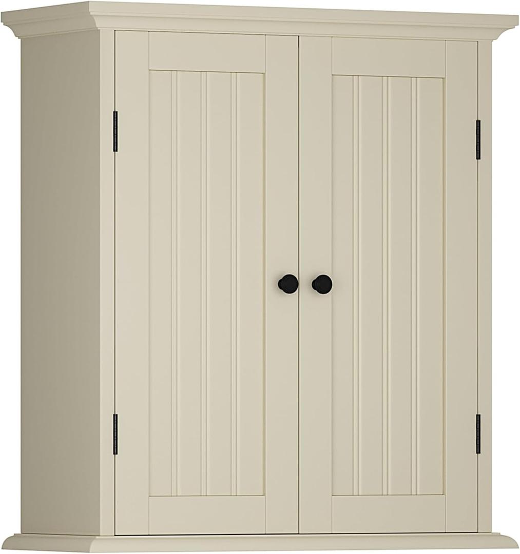 ChooChoo Bathroom Wall Cabinet, Over The Toilet Space Saver Storage Cabinet, Medicine Cabinet with 2 Door and Adjustable Shelves, Cupboard, Cream Yellow
