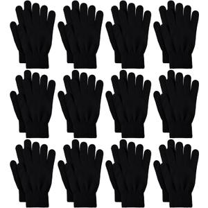 Glooarm 12 Pairs Winter Gloves Knit Warm Adult Stretchy Magic Gloves Bulk for Men Women Teens (Large, Black)