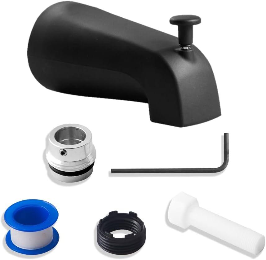 Top Diverter Tub Spout with 4 in 1 Adapter, Universal fit 1/2" Copper Slip, 1/2" Iron Pipe(Long and Short stub Out), and 3/4" Iron Pipe Connections, Easy Installation, Matte Black