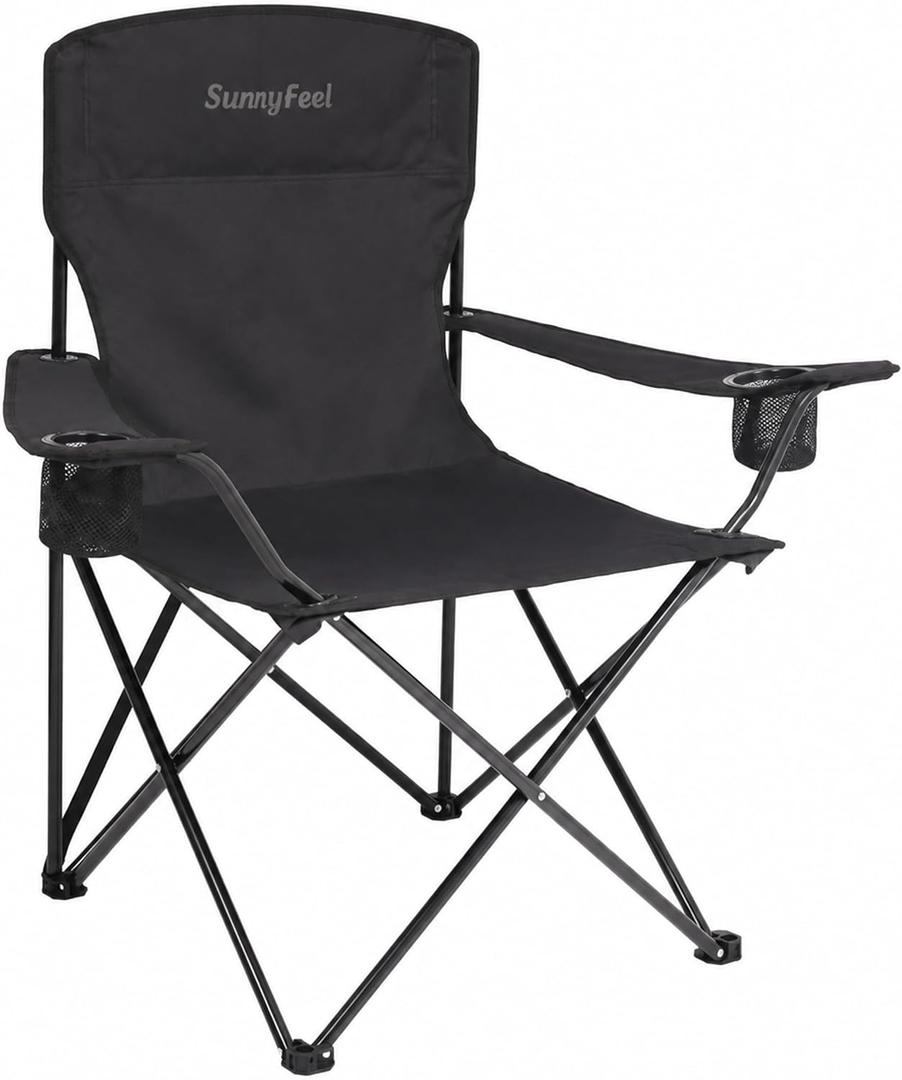 SUNNYFEEL Portable Camping Chair 300LBS for Adults with Carry Bag, Black, 37.40" W x 22.64" D x 38.19" H