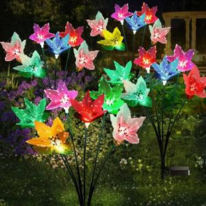 Solar Garden Lights - Swaying Outdoor Decorative Waterproof 3 Pack with 7 Color Changing 18 Fiber Optic Flowers for Outside Yard Garden Decor, Gifts for Mother's Day